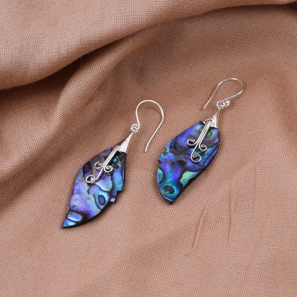 Abalone Shell Leaf Earrings in Sterling Silver - Picture 2 of 8